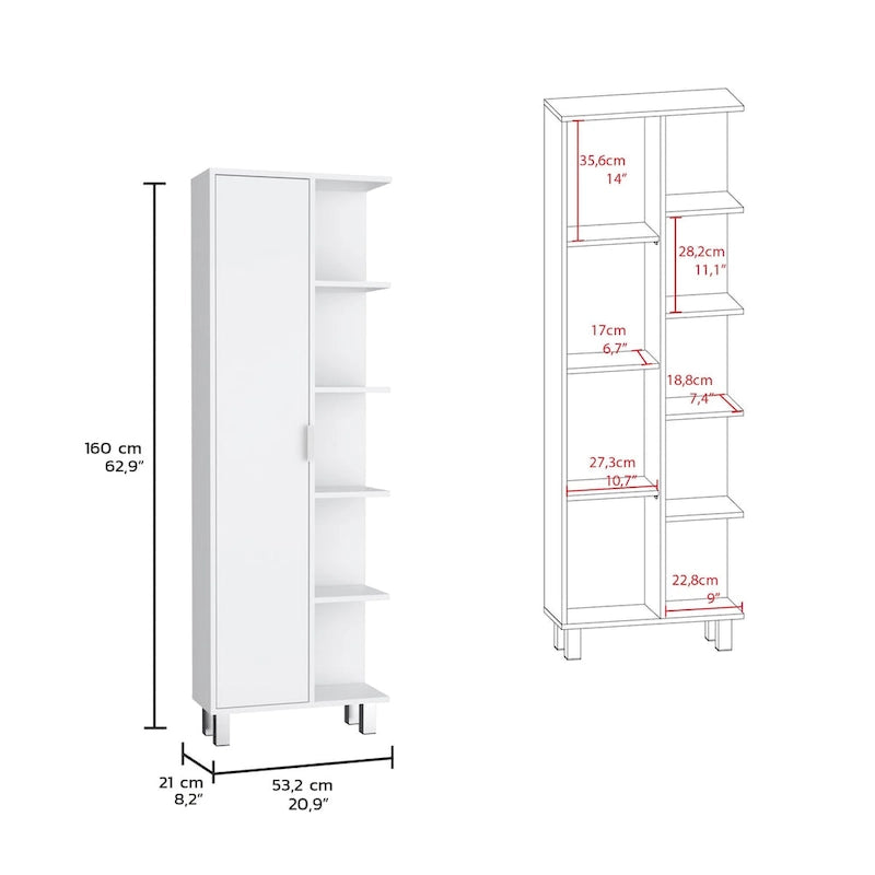 63-inch High Bathroom Cabinet Storage Cabinet with Four Open Shelves