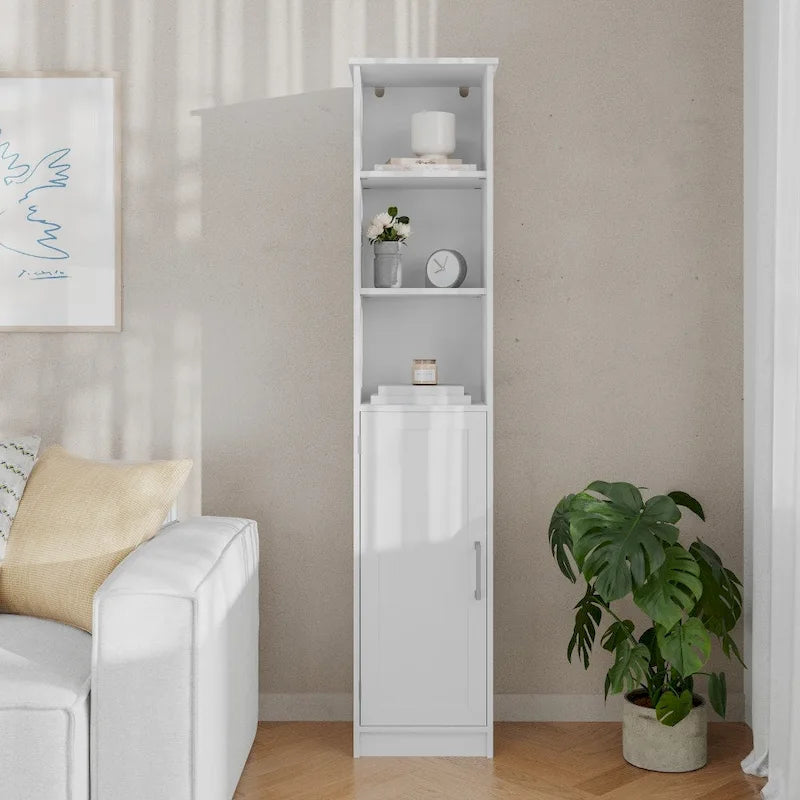 Colonna moderna autoportante per biancheria, con ripiani e anta a chiusura magnetica