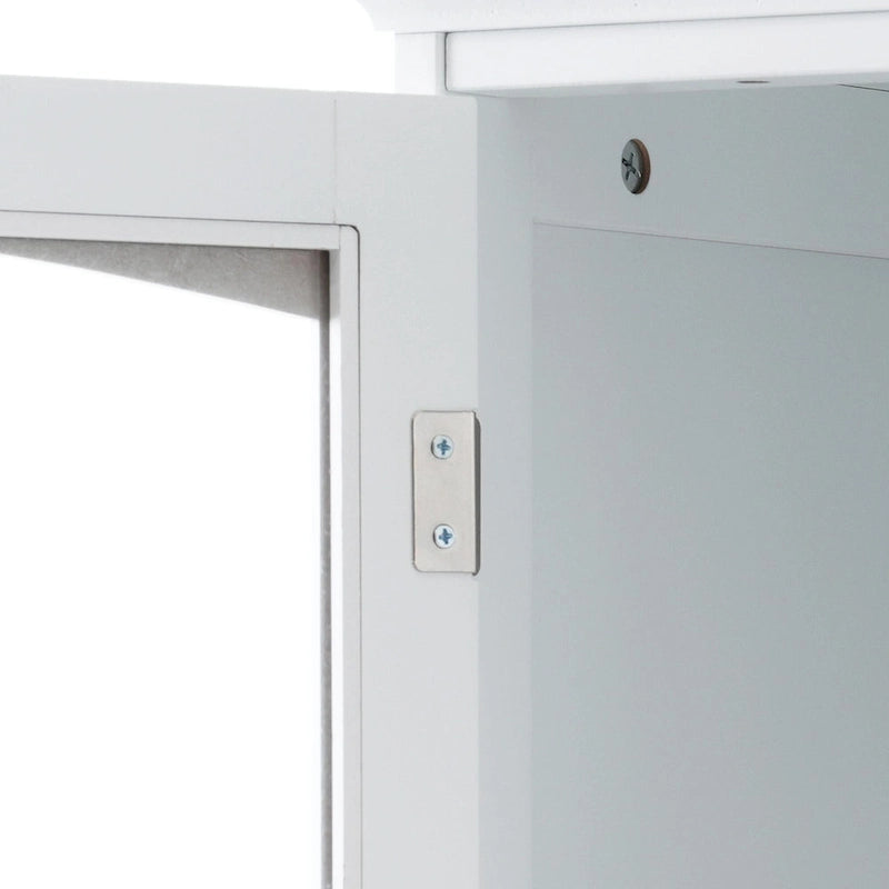 Wysoka wolnostojąca szafka łazienkowa z przeszklonymi drzwiczkami i dwiema szufladami